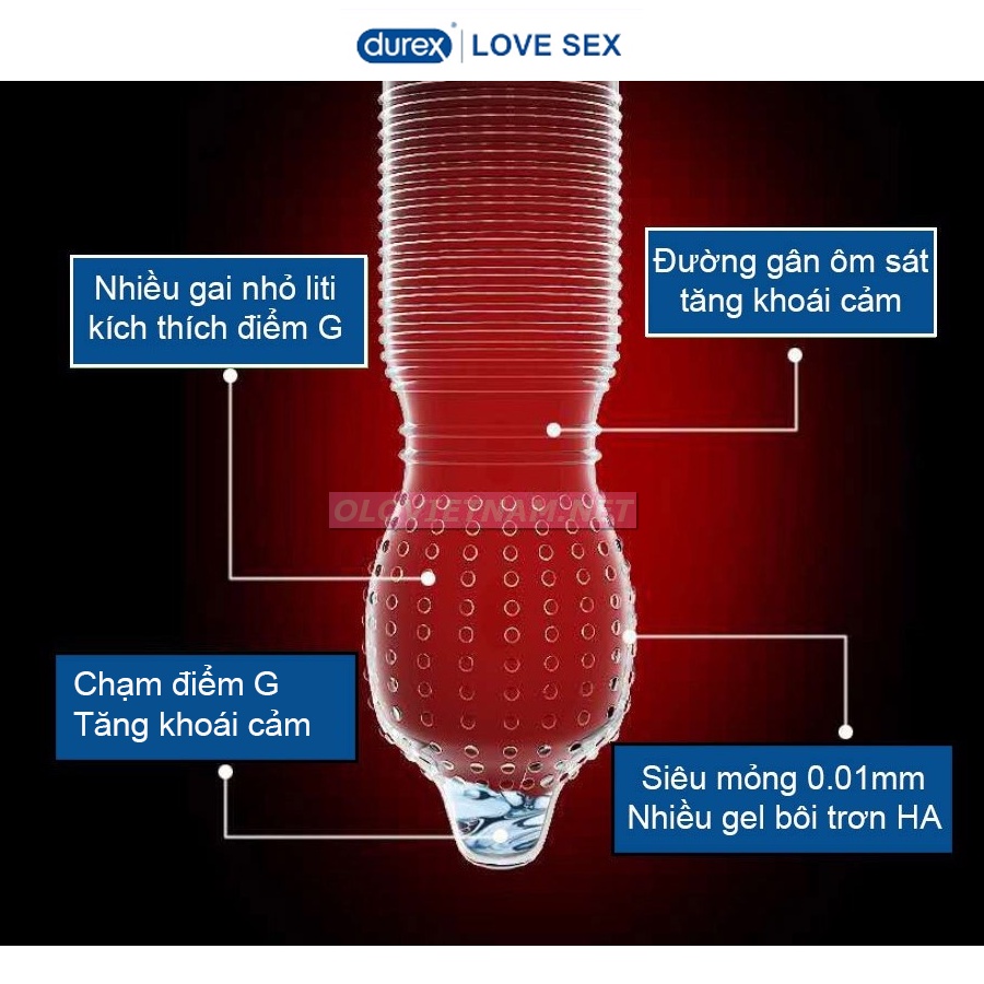 Bao cao su su Oleo Extra Lubricant gân gai, có chất gây tê kéo dài, hương thơm, nominal width 52mm, 12 bao