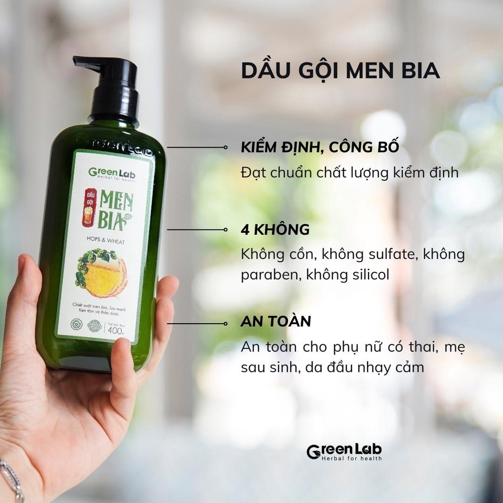Dầu gội Men Bia GreenLab 400ml sạch gàu ngứa, giảm rụng , giúp tóc nhanh dài vượt trội