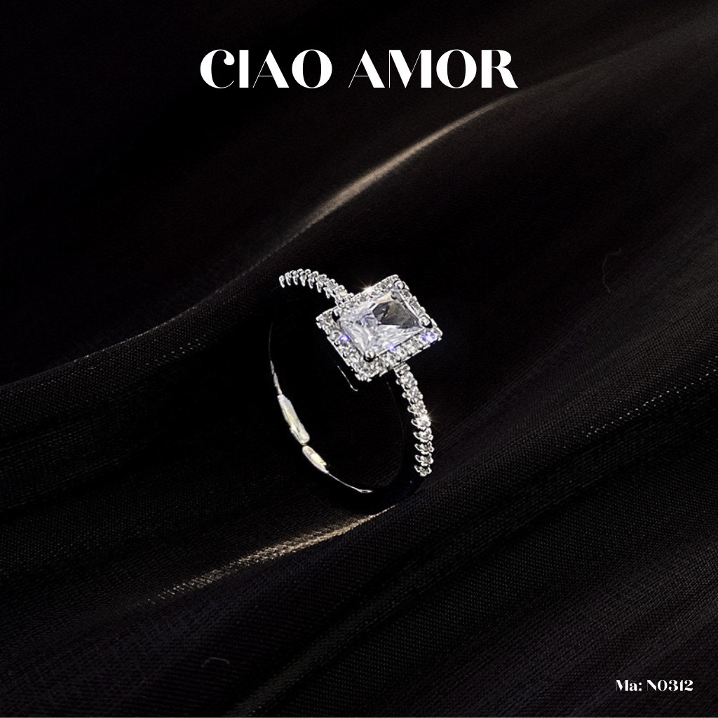 Nhẫn nữ bạc đính đá mặt vuông đơn giản sang trọng đính đá viền Trang sức Ciao Amor - N0312