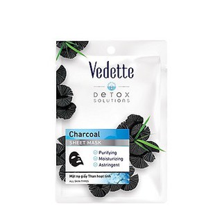 Vedette Detox Charcoal Sheet Mask - Mặt Nạ Giấy Than Hoạt Tính Thanh Lọc Da 22ml