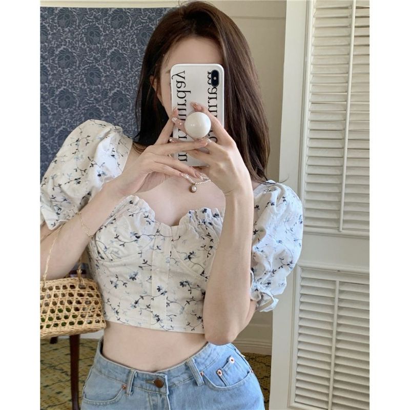 Áo Croptop Tay Ngắn Hoạ Tiết Hoa Duyên Dáng Nữ Tính❤️
