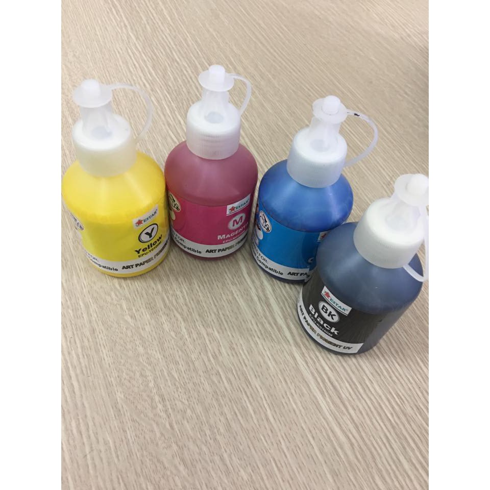 Bộ mực 4 mầu Pigment UV Epson T50-T60-R1390 -L800-L805 100ML