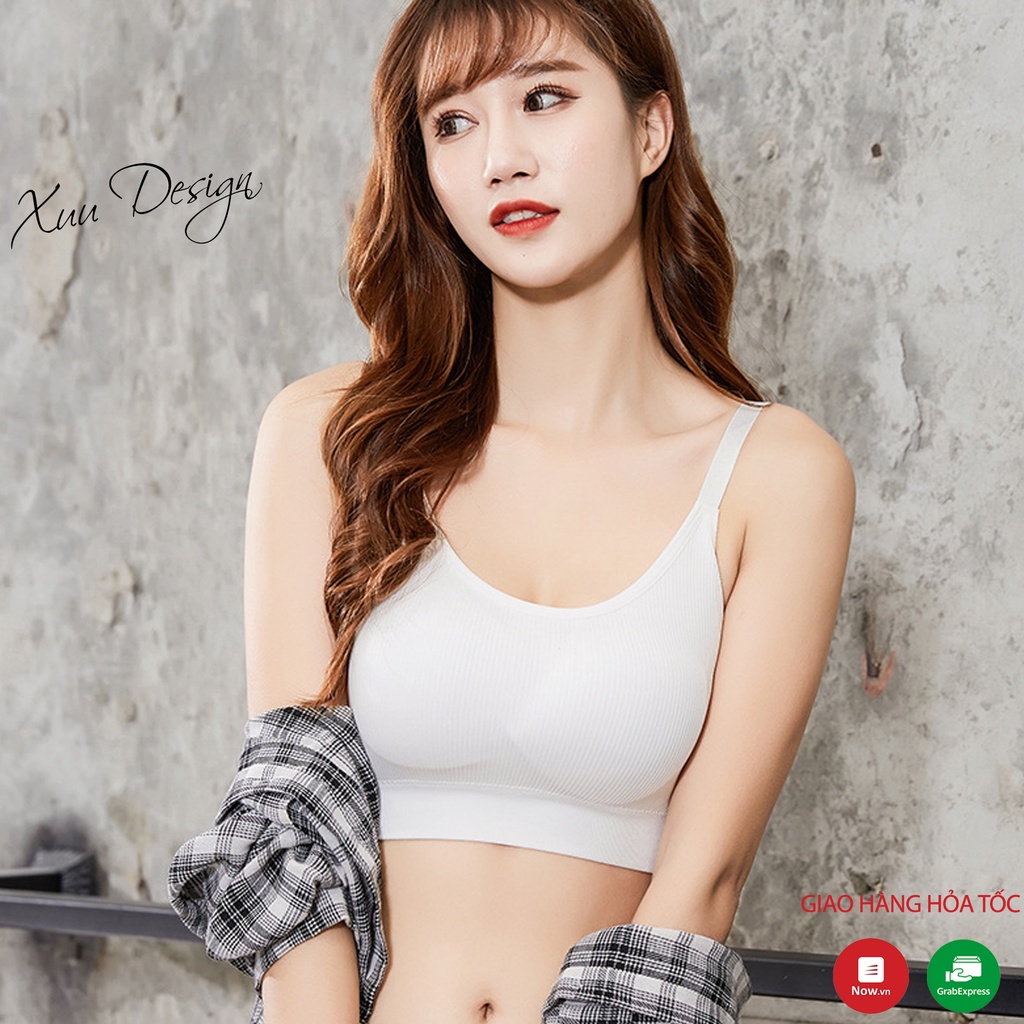 Áo bra 2 dây gân tăm XUU, nâng đỡ ngực thon gọn có dây đai BR03