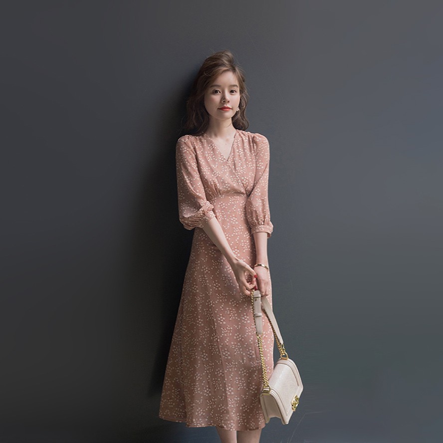 (freeship) Đầm voan hoa nhí cổ v phong cách pháp cho nữ-hàng order | BigBuy360 - bigbuy360.vn