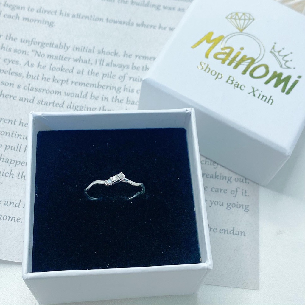 Nhẫn nữ bạc 3 mẫu mini nhà MAINOMI nhỏ nhắn xinh xắn mang vẻ độc đáo khác nhau