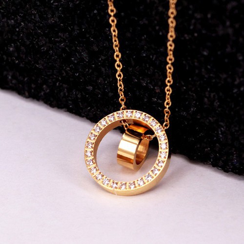 Dây Chuyền Titan Ko Đen Hình Vòng Tròn Đính Đá Nhân Tạo TT 2798