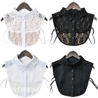 Cổ áo sơ mi ren hoa thoáng khí phối nút cài thanh lịch có thể tháo rời dành cho nữ