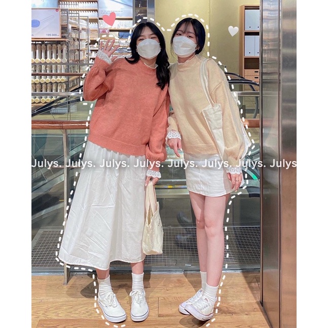 Áo len cổ tròn phối tay ren (ảnh thật shop chụp ạ)