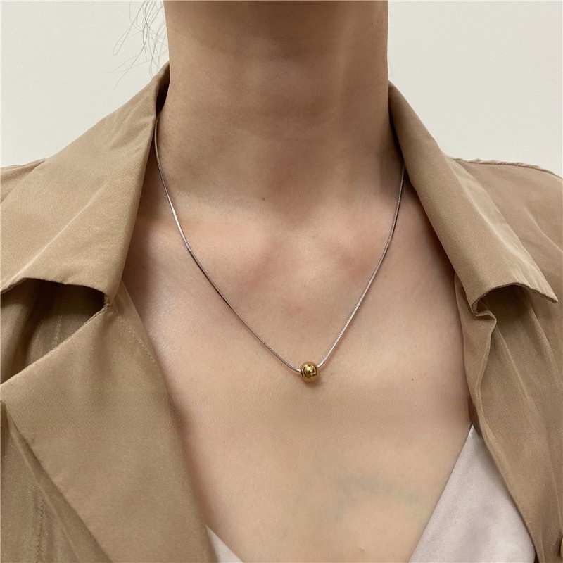 Vòng cổ thép titan mặt tròn màu bạc/vàng phong cách vintage