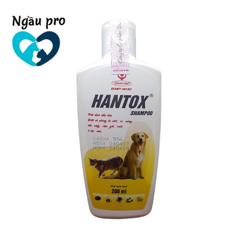 Sữa Tắm Trị Ve Rận Bọ Chét Chó Mèo, Dầu tắm Bảo vệ da lông thú cưng HANTOX Shampoo Hồng Nhũ Bạc 200ml