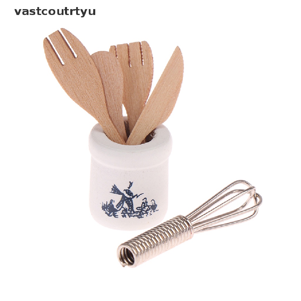 Bộ dụng cụ nhà bếp bằng gỗ và kim loại cho nhà búp bê