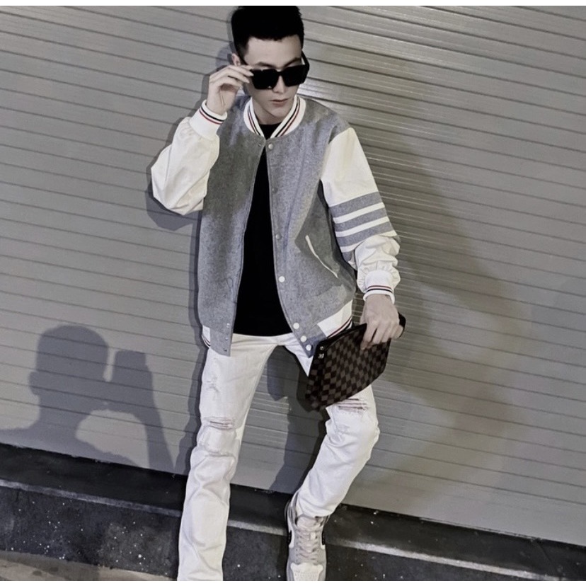 Áo Khoác Bomber Thom Phối 4 Sọc Tay Chất Nỉ Cotton Dày Dặn Phong Cách Cá Tính(Hàng Sẵn) BIGOMALL