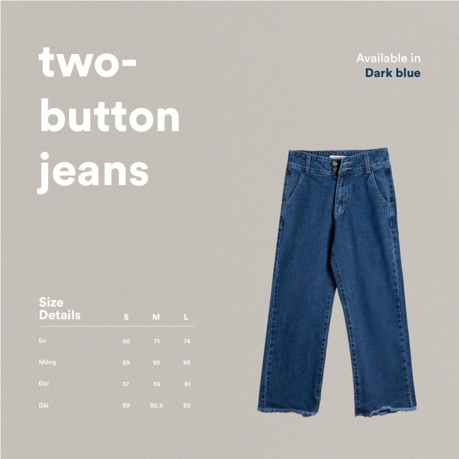 QUẦN JEANS DÁNG XUÔNG CẠP 2 CÚC CHUBBIE hai màu xanh đậm/xanh nhạt - TWO BUTTONS JEANS | BigBuy360 - bigbuy360.vn