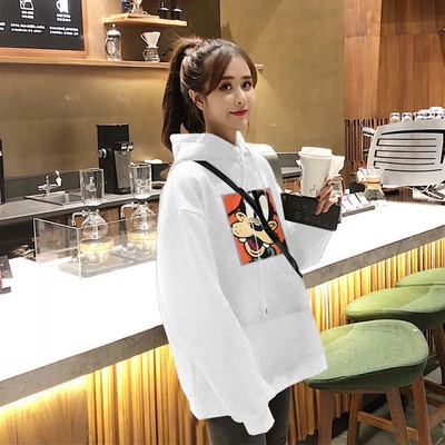 Áo len nữ liền mũ dễ phối đồ phong cách Hàn Quốc Mẫu Mới Xuân Thu 2021 Phần mỏng dễ phối đồ in họa tiết hoạt hình dáng s