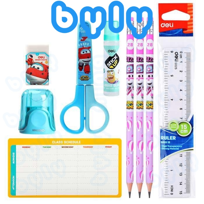 [Ship hoả tốc] Bộ dụng cụ học tập (chọn màu) 8 món cho học sinh tiện lợi Deli - ByLy Store