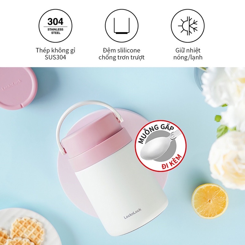 Bộ hộp giữ nhiệt đựng thức ăn kèm muỗng Lock&Lock Handle Food Jar 700ml - LHC8042