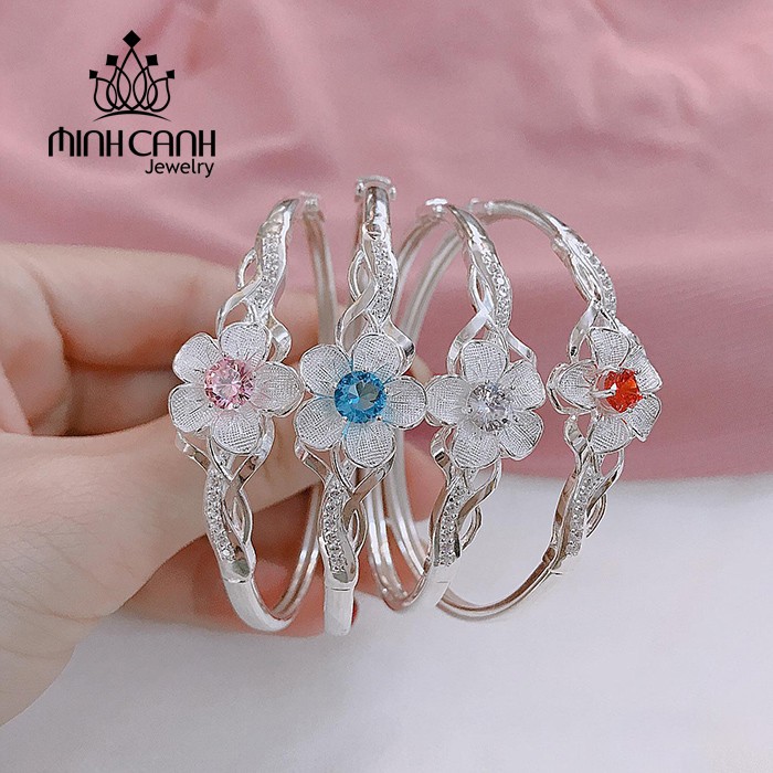 Vòng Tay Bạc Nữ Hoa 5 Cánh Đính Đá Nhiều Màu - Minh Canh Jewelry
