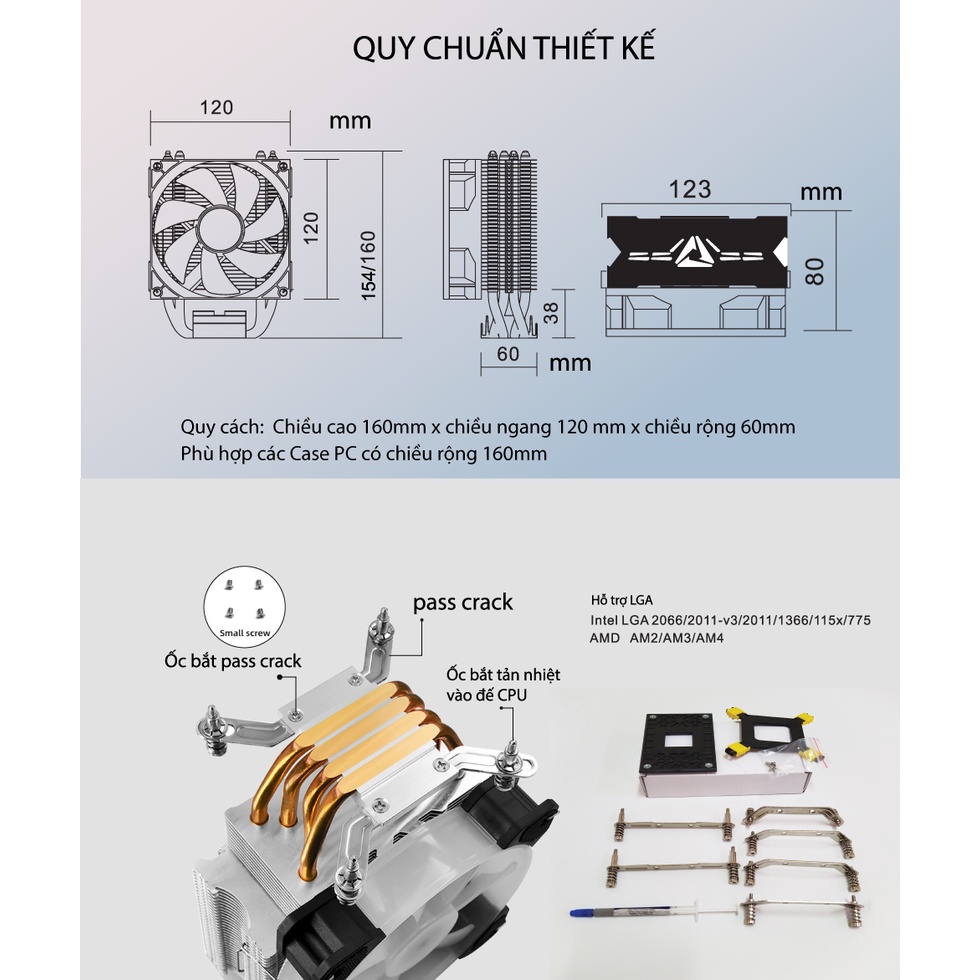 Quạt CPU VSP Cooler Masster T410i PLUS Led ARGB