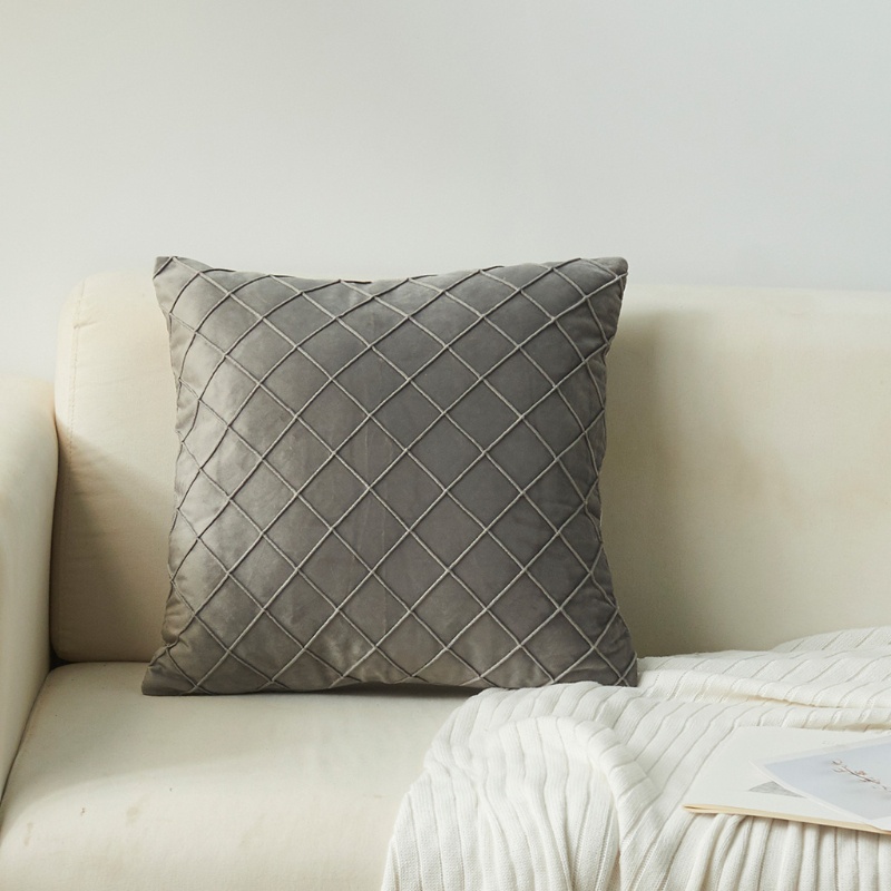 Vỏ Gối Nhung Hình Vuông Thêu Họa Tiết Kim Cương Màu Trơn Hiện Đại