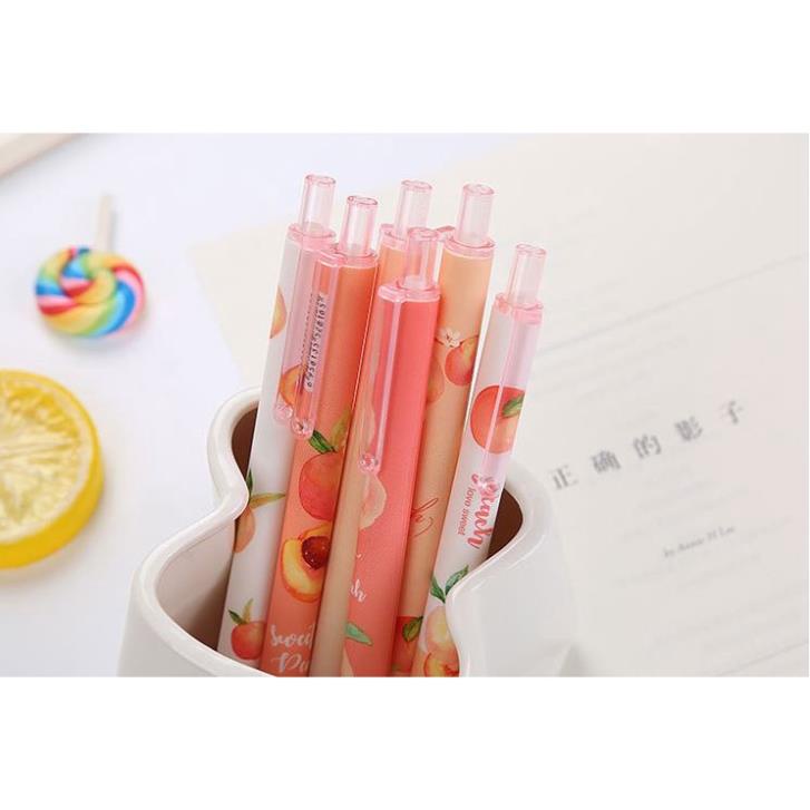 Bút Gel Bấm Quả Đào Mực Đen 0,5mm Dễ Thương H164