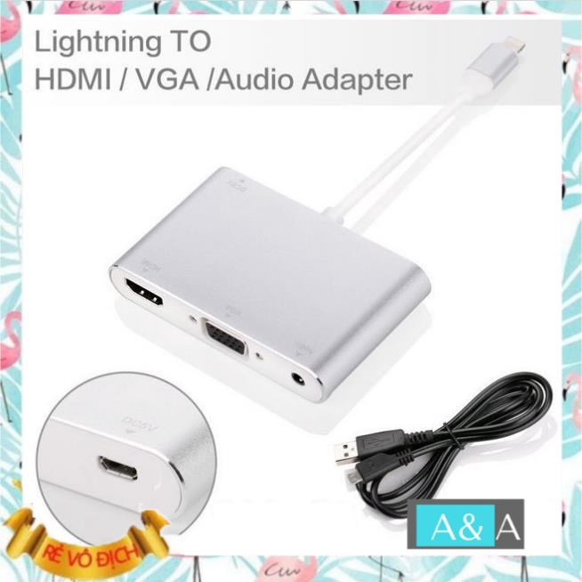 Cáp nối iPhone với đầu dây HDMI hoặc VGA Lightning to HDMI và VGA Audio để xem máy chiếu tivi cáp HDMI cho iphone