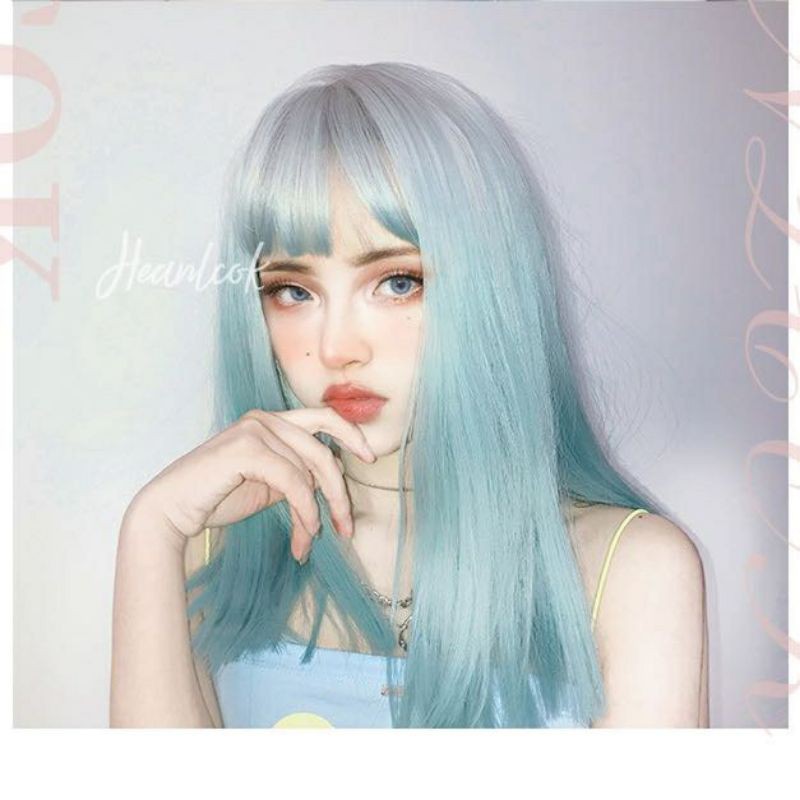 [Sẵn] Wig/Tóc giả nguyên đầu teen/lolita/cosplay ombre màu trắng pha xanh BHT062 thiên thần [Miu Cosplay]