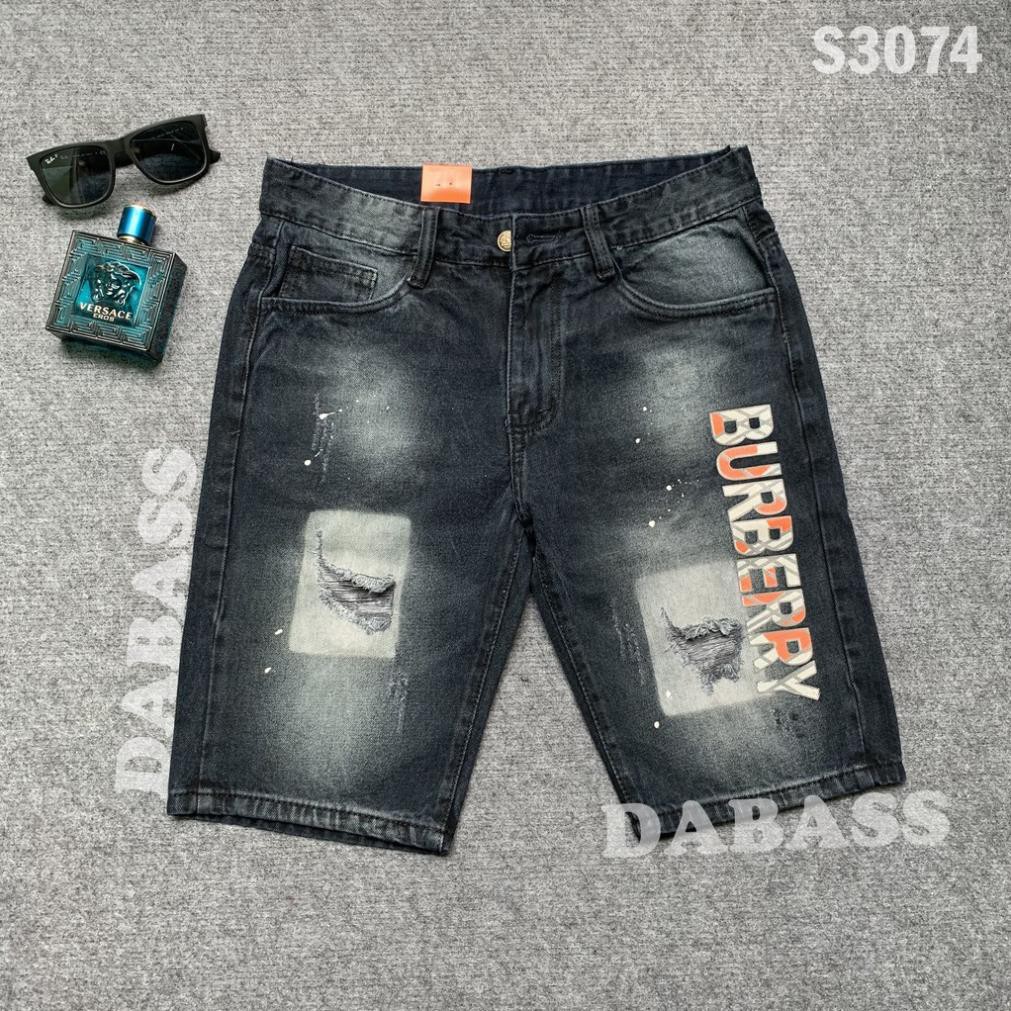 Quần short jean nam, quần sọt jean in chữ BBR vẩy sơn cá tính (có video, ảnh shop chụp thật) Đẹp