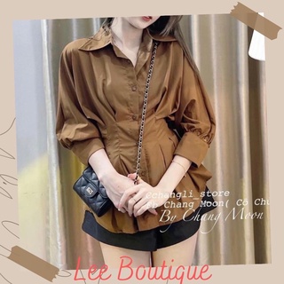 Set Đồ Nữ Áo Sơ Mi Tay Phồng Quần Đùi Nữ Ống Rộng Nâu Tacta