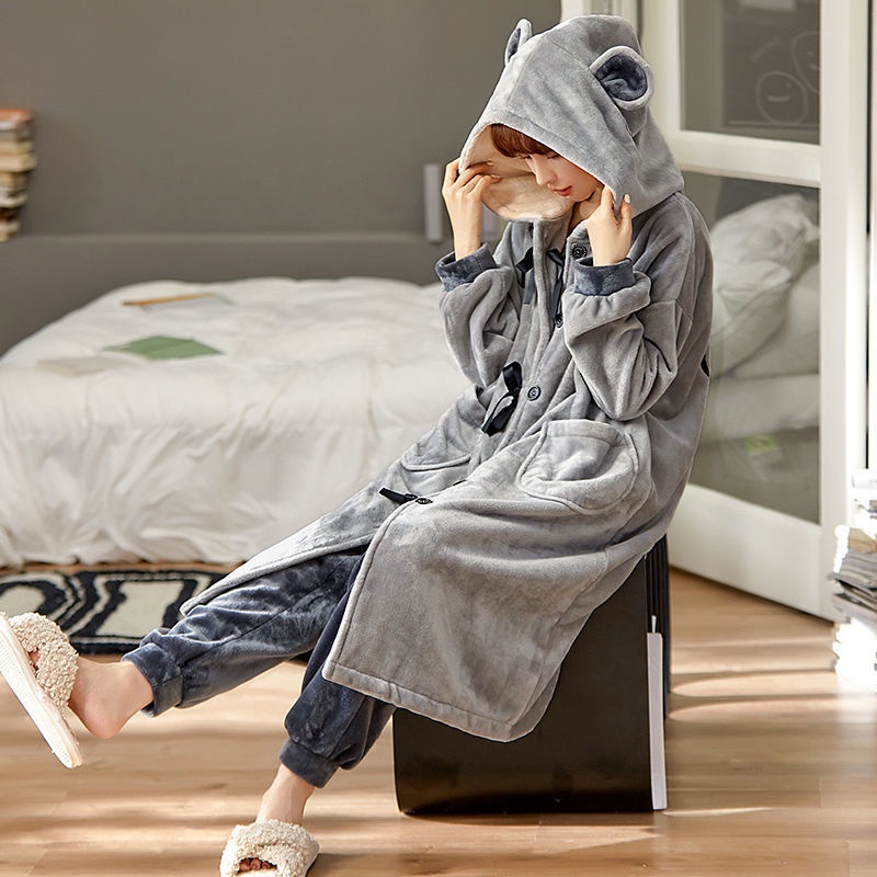 Bộ Đồ Ngủ Tay Dài Chất Nỉ Dày Dặn Giữ Ấm In Họa Tiết Dễ Thương Thời Trang Mùa Đông Cho Nữ | BigBuy360 - bigbuy360.vn