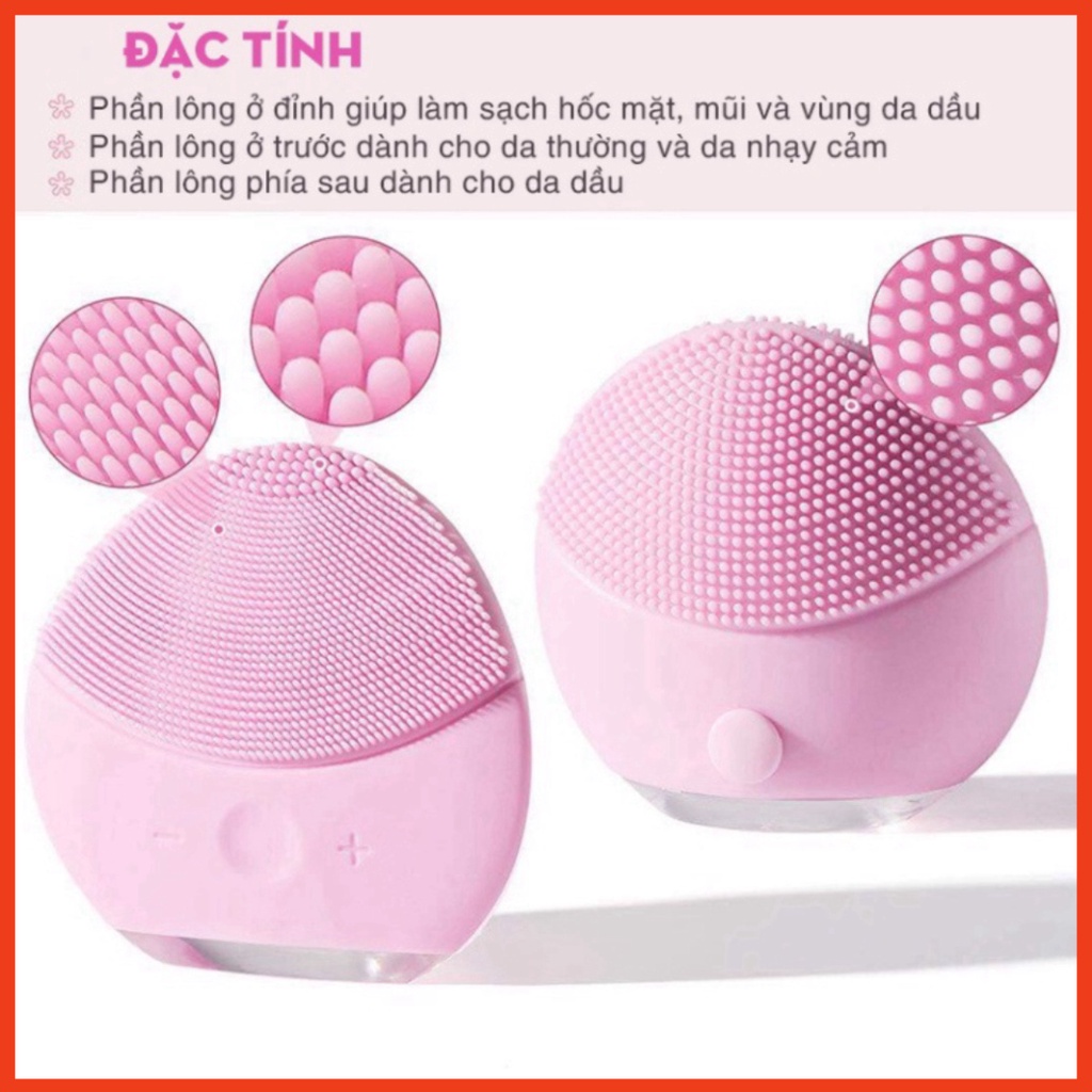 Máy rửa mặt mini 2 cấp rung sóng, máy massage mặt đầu Silicon giúp làm sạch sâu bên trong da A4