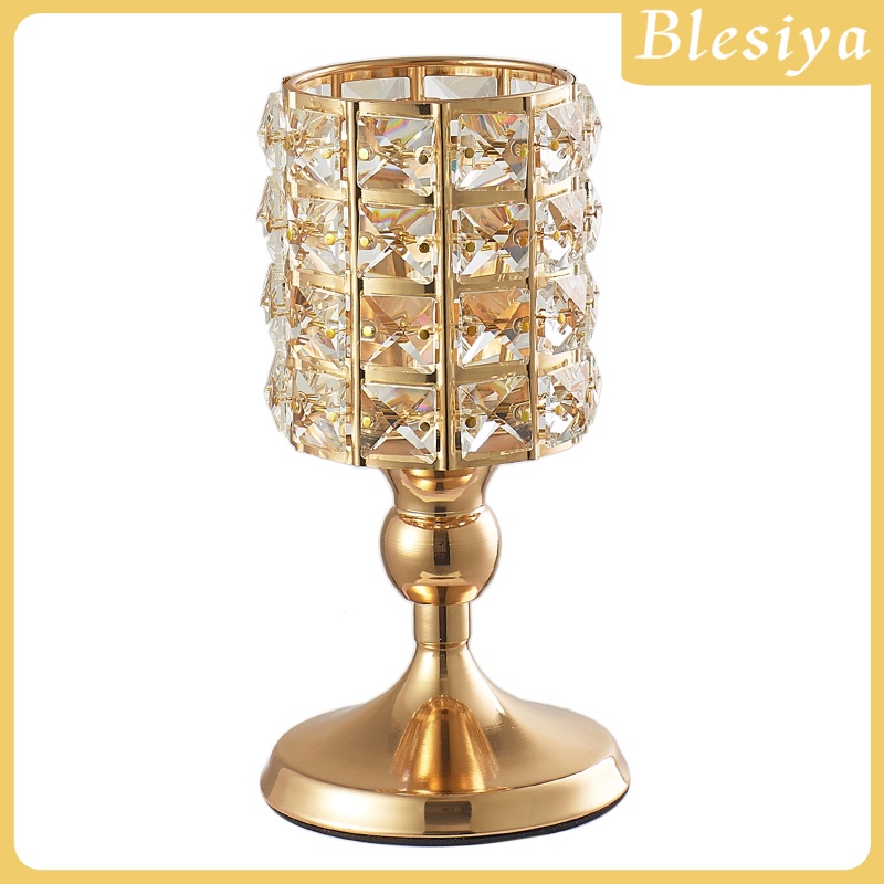Chân đế đốt nến màu vàng đính hạt pha lê cao 21 cm