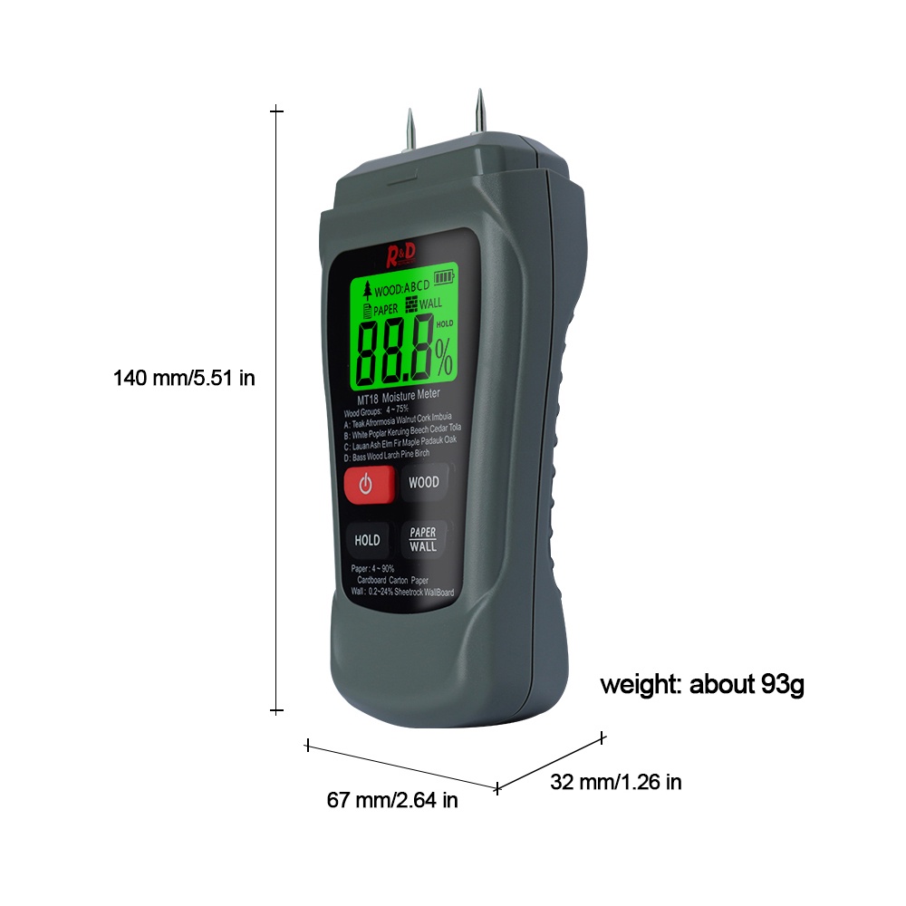 Máy đo độ ẩm DIYMORE MT-18 kỹ thuật số cho đồ gỗ