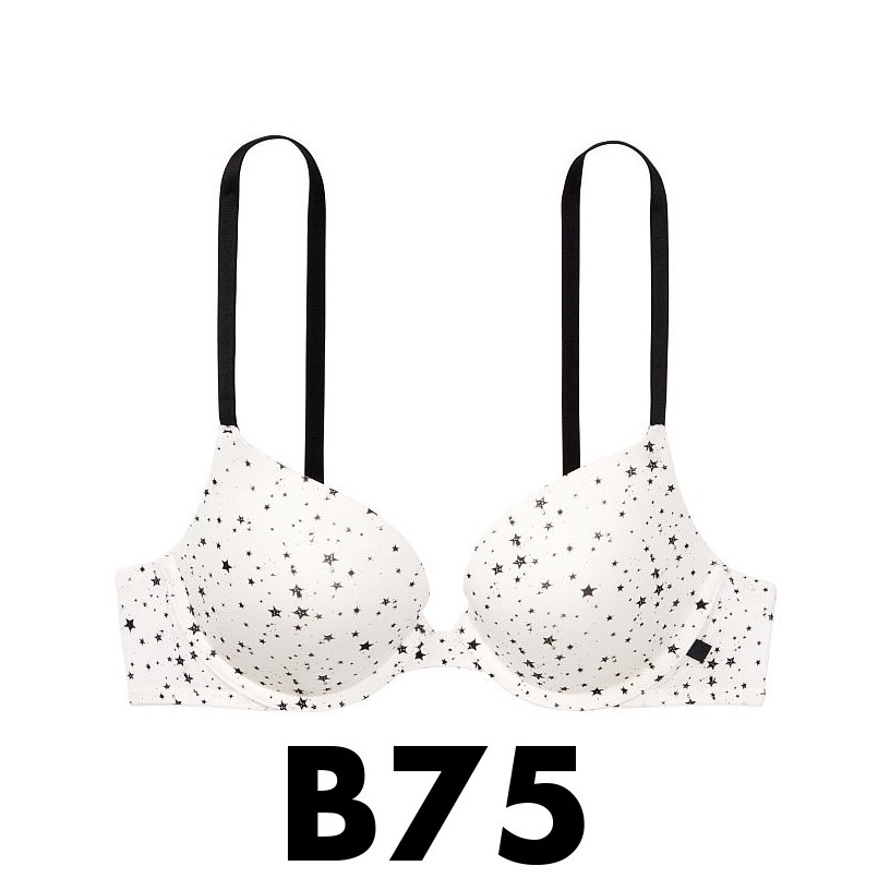 (Áo Vic) 34B, B75 - Áo lót kem trắng in sao (166), dòng Sexy Tee Push-up, Star Coconut - Victoria's Secret