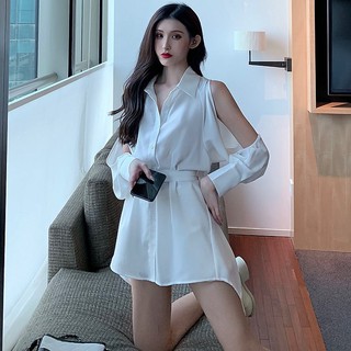 (ORDER) Áo váy sơ mi khoét vai nổi bật