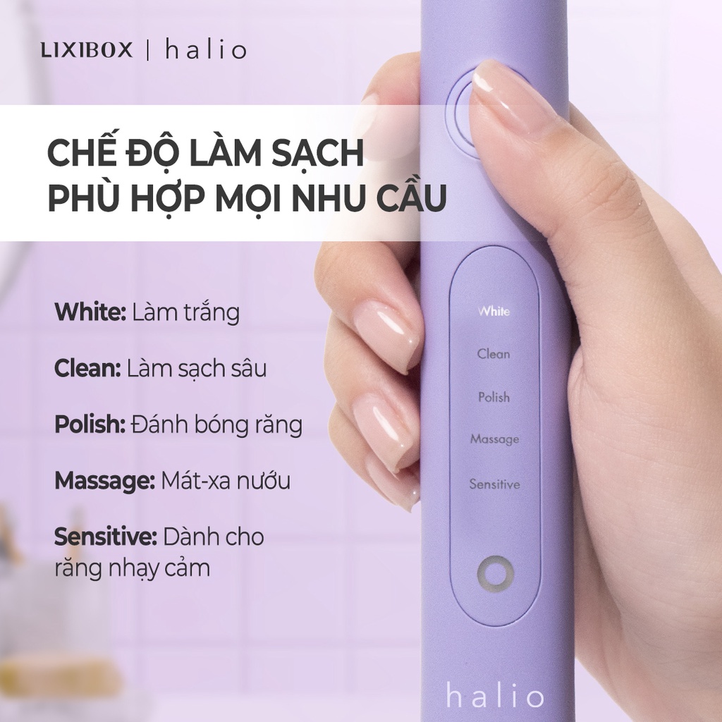 [Mã COSLXT5 giảm 10% đơn 600K] Combo Bàn Chải Điện Làm Halio Toothbrush PRO - Tím &amp; Máy Tẩy Trắng Răng Halio Enhancer