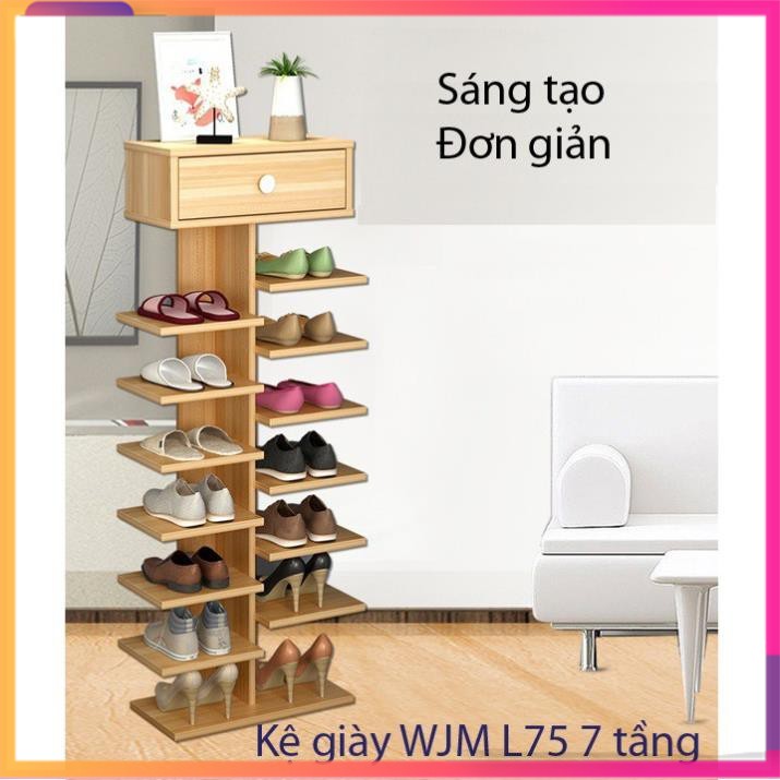 Kệ giầy dép gỗ 7 tầng có ngăn tủ phụ - Kệ giầy dép gỗ đẹp