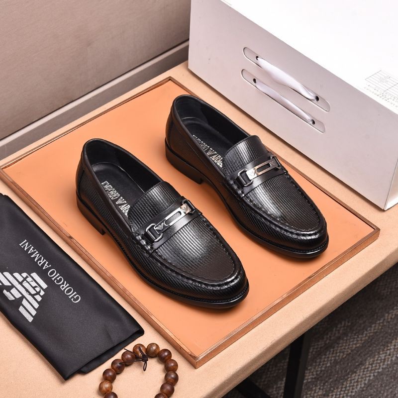giày lười da nam cao cấp mũi tròn quai logo Armani