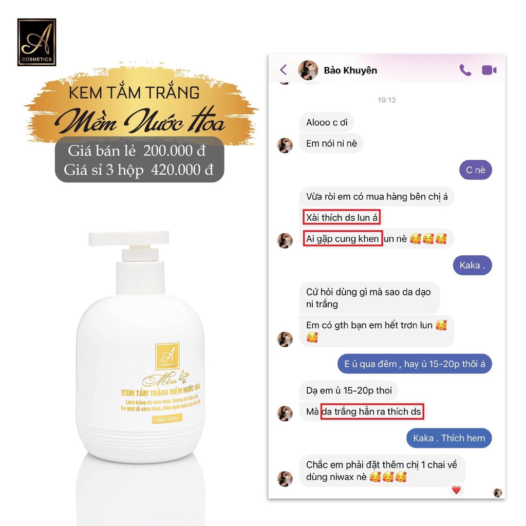 Kem tắm trắng Mềm A Cosmetics chính hãng, ủ kích trắng nhanh, dưỡng ẩm mịn da, siêu trắng bật tông 150ml | BigBuy360 - bigbuy360.vn