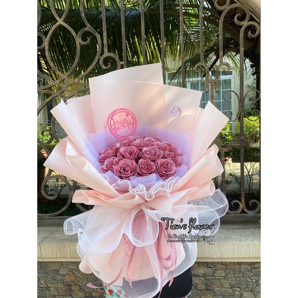 Bó hoa nhũ kim tuyến 20 bông dáng dài