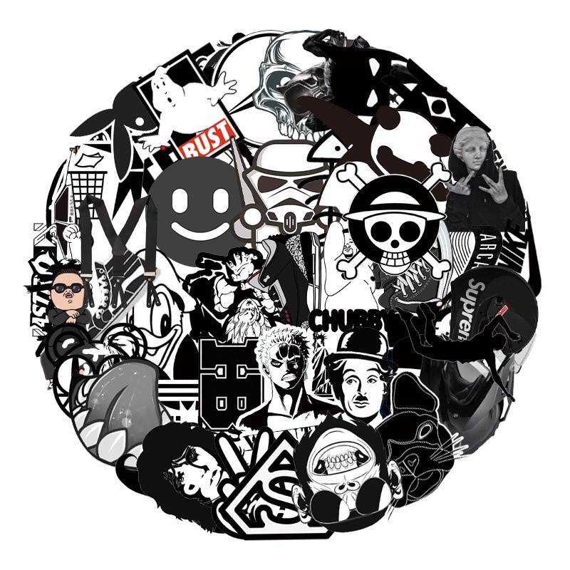 Sticker chủ đề đen trắng Chống Thấm Nước dán mũ bảo hiểm, laptop, máy tính, ván trượt,... 126