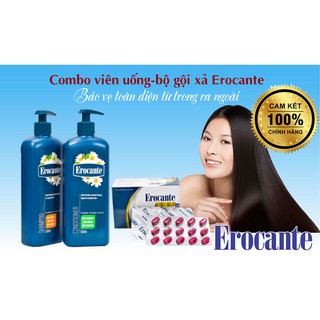 Combo Viên uống Erocante&Cặp dầu gội Erocante 1000ml giảm rụng tóc, hỗ trợ mọc tóc, đen tóc và giúp tóc bóng mượt