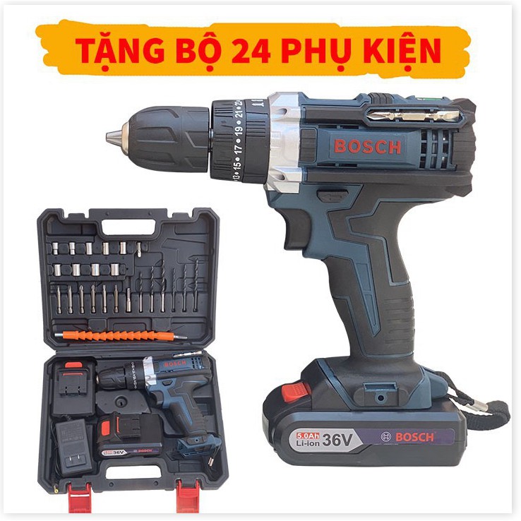 (Loại Tốt) Máy Khoan Pin Bắn Vít 36V BOSCH - 2 Pin Chuẩn - Full Phụ Kiện 24 Chi Tiết - 100% Lõi Đồng