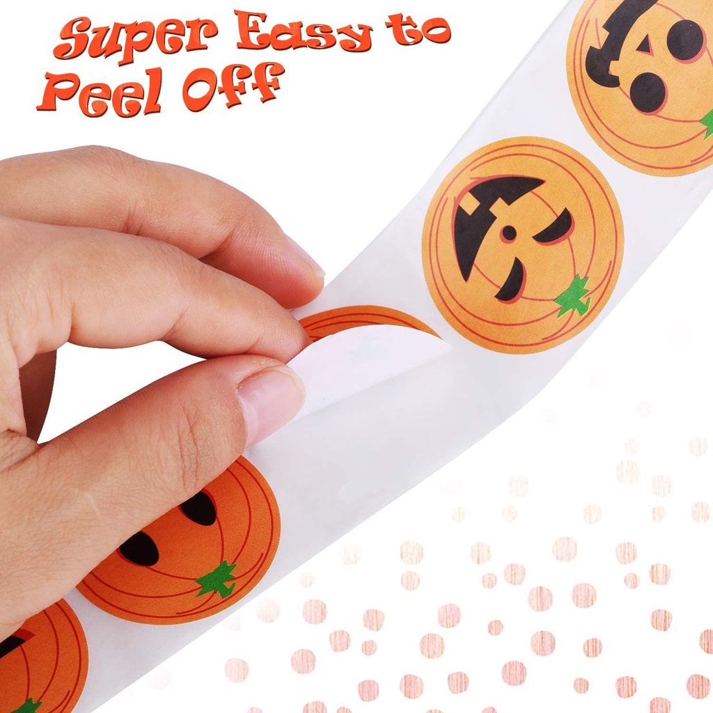 Cuộn 500 Nhãn Dán Trang Trí Túi Kẹo Họa Tiết Halloween