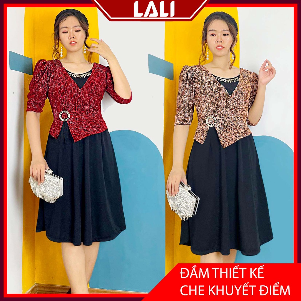 Đầm trung niên váy trung niên dáng xòe tay lửng bigsize dự tiệc MS504
