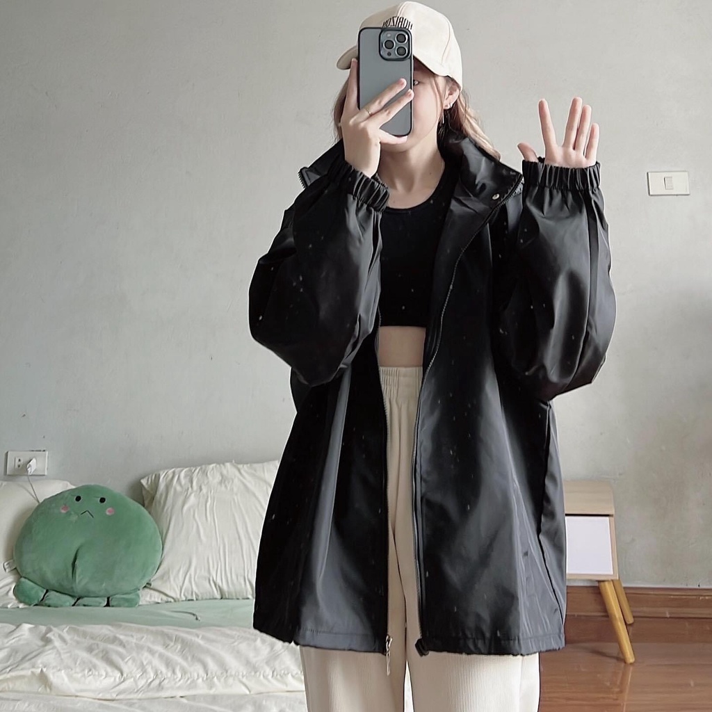 Áo Khoác Ngoài vải dù form rộng oversize MẶT CƯỜI NÓN RỜI nón tháo rời unisex nam nữ - SHOP MAYLAN