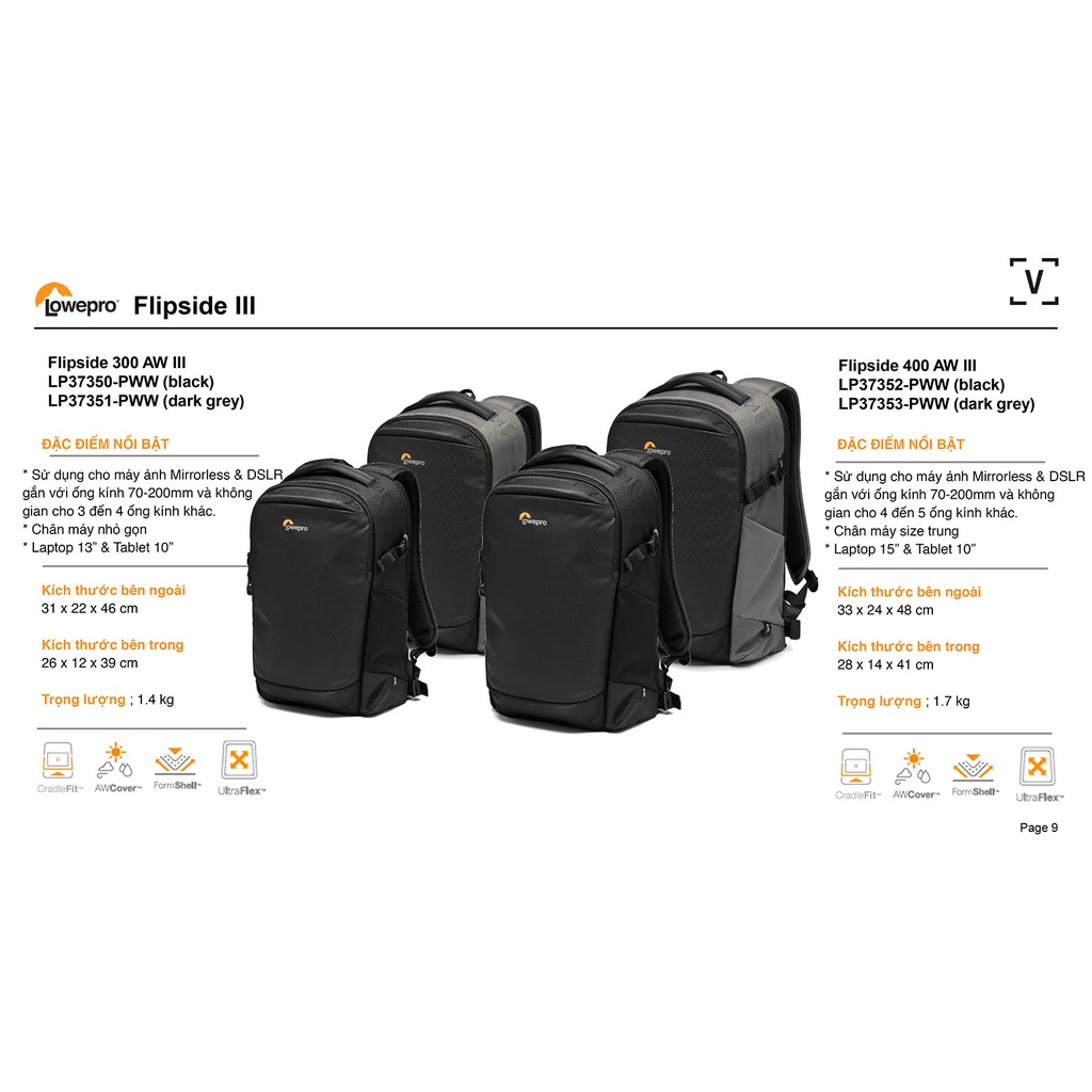 BALO MÁY ẢNH HÀNG CHÍNH HÃNG Lowepro Flipside 300 AW III