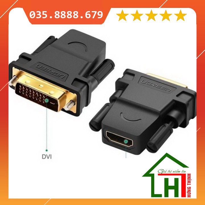[Free ship từ 150k ] Đầu chuyển đổi DVI 24+1 to HDMI Ugreen 20124 Hưng Thịnh computer
