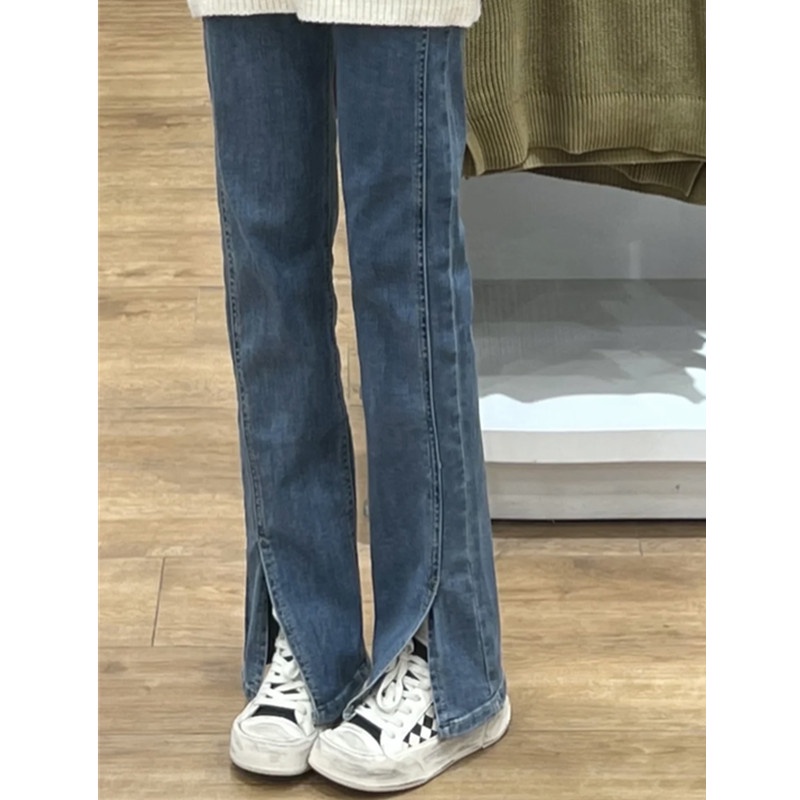 Q5|Quần bò jeans denim nam nữ rách vá cạp lưng cao ống rộng xẻ màu xanh bigsize gd_order