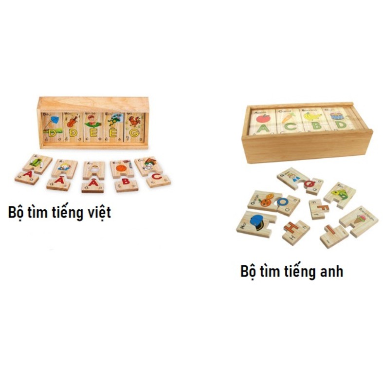 BỘ THẺ HỌC THÔNG MINH TÌM CHỮ CÁI TIẾNG VIỆT VÀ TIẾNG ANH - THƯƠNG HIỆU WINWINTOYS - GỖ ĐỨC THÀNH