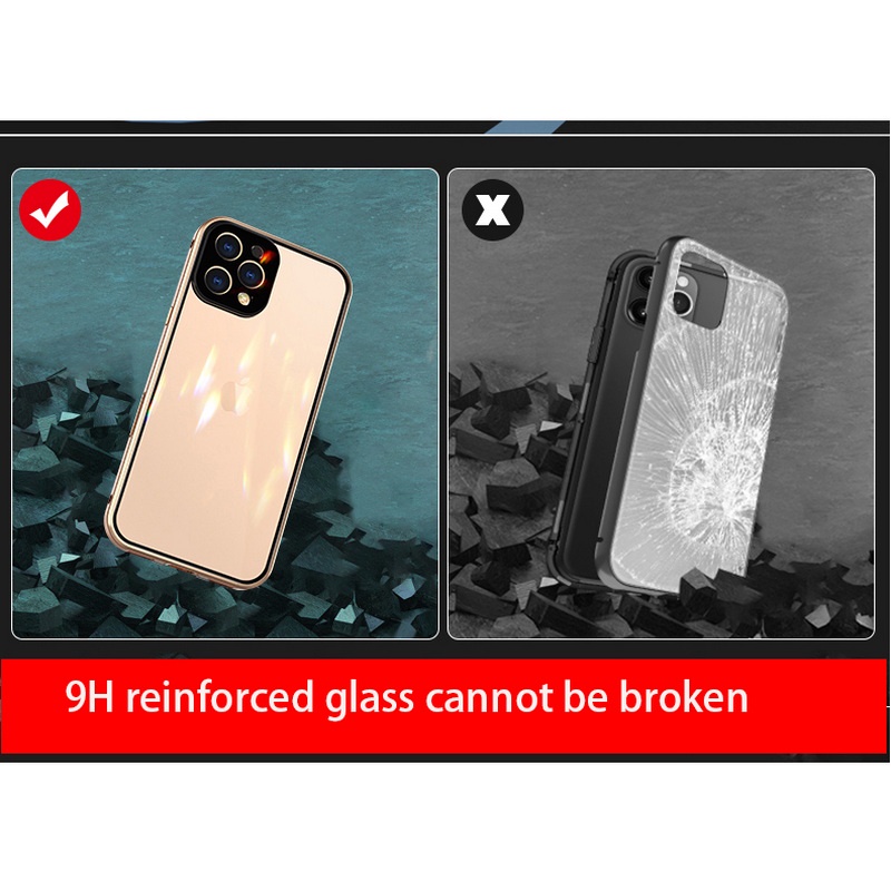 Ốp điện thoại mặt kính cường lực phối kim loại 360 độ thích hợp cho Iphone 12 Pro Max 11 Xs Xr 8 7 Plus + Se 2020
